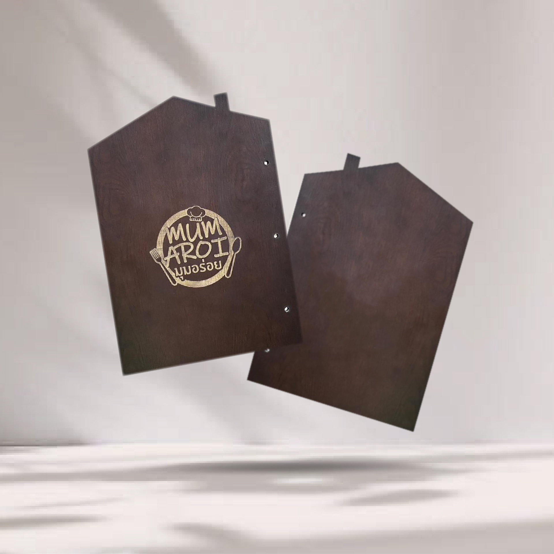 Wood Menu Board with Screws Home แผ่นไม้อัดลายไม้สัก เคลือบและทำสี 
